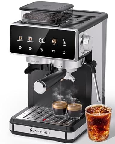 AMZCHEF 20 Bar Espresso Machine with Grinder - 3 Temp Coffee Machine with 20 Grinding Settings, Hot/Cold Brew Espresso Maker with Milk Frother, Coffee Maker for Latte/Cappuccino,61oz Water Tank, Black - Image 1