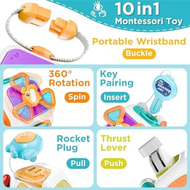 iPlay, iLearn 10 in 1 Baby Busy Board Cube, Montessori Sensory Toy Toddler 1-3, Infant Carseat Plane Travel, Kid Education Learning Activity, Birthday Gift 6 9 10 12 18 Month 1 2 Year Old Boy Girl - Image 3