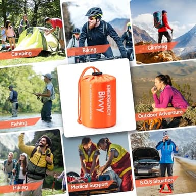 Esky Emergency Sleeping Bag, 4 Pack Portable Thermal Bivy Sack, Waterproof Lightweight Emergency Blanket Survival Gear with Compass and Whistle for Camping Hiking Outdoor Adventure, Orange - Image 2
