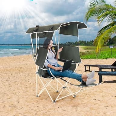 Nice C Chair with Canopy, Umbrella Chairs, Chair with Shades, Sports Chairs, w/Removable Footrest, Cooler Bag, Cup Holder for Camping, Fishing, Sports, Beach (2-P Green) - Image 6