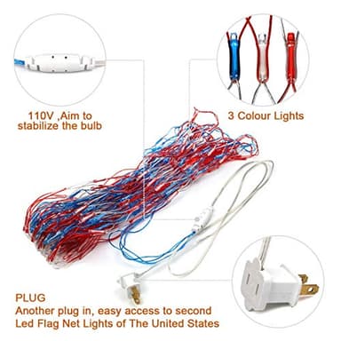 American Flag String Lights, Waterproof Led Flag Net Light, with 420 Super Bright LED, for Yard Garden Decoration, Festival, Holiday, Party Decoration,Christmas Decorations (Plug in Power) - Image 3