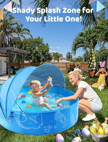 Hikiddy Foldable Kiddie Pool with Canopy: 47in Baby Pool and Beach Tent for Toddlers Infants 6-12 Months and Kids 2-4 Years Old - Portable Water Play with Shade for Outdoor Backyard Beach (Blue-Blue) - Image 9