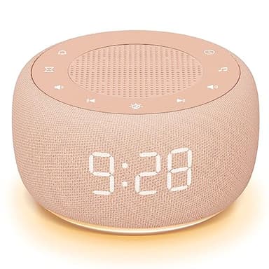 Buffbee Sound Machine & Alarm Clock 2-in-1, 0-100% Clock Face Brightness, Bottom Colored Light, Sleep Timer, Precise 30-Level Volume White Noise Machine, Digital Alarm Clocks for Bedrooms - Peach - Image 1