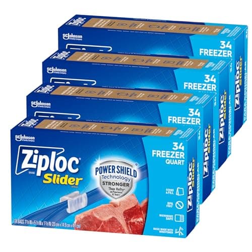 Ziploc Quart Food Storage Freezer Slider Bags, Power Shield Technology for More Durability, 34 Count, Pack of 4 (136 Total Bags) - Image 1
