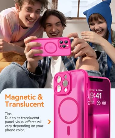 CANSHN Magnetic Compatible with iPhone 13 Pro Max Case, Upgraded [Full Camera Protection] [Compatible with Magsafe] [Translucent Matte] Shockproof Protective Phone Case Cover 6.7 Inch - Hot Pink - Image 3