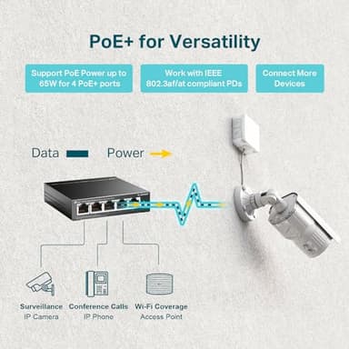 TP-Link TL-SG1005P, 5 Port Gigabit PoE Switch, 4 PoE+ Ports @65W, Desktop, Plug & Play, Sturdy Metal w/ Shielded Ports, Fanless, QoS & IGMP Snooping - Image 4