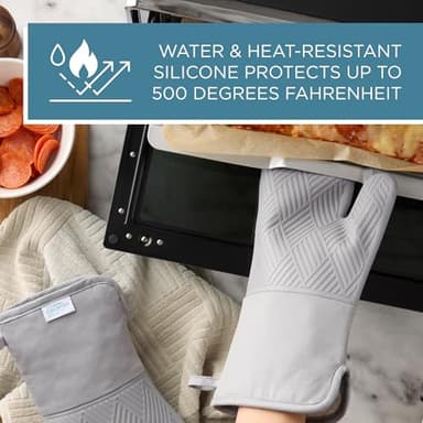 TOWN & COUNTRY BASICS Basketweave Soft Silicone Oven Mitt 2-Pack Set, Heat Resistant up to 500F, Flexible Silicone, Non-Slip Grip, Grey, 7.5"x13" - Image 5