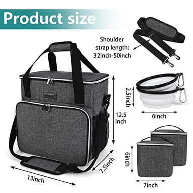 BAGLHER Dog Travel Bag, Pet Travel Bag (ALL Pet Travel Supplies), With 2 Pet Food Containers and 2 Collapsible Silicone Bowls; Essential Kits for Pet Travel Grey - Image 3