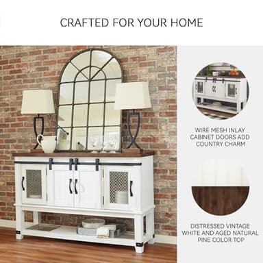 Signature Design by Ashley Valebeck Farmhouse Dining Room Server or Buffet Cabinet, White & Brown - Image 4