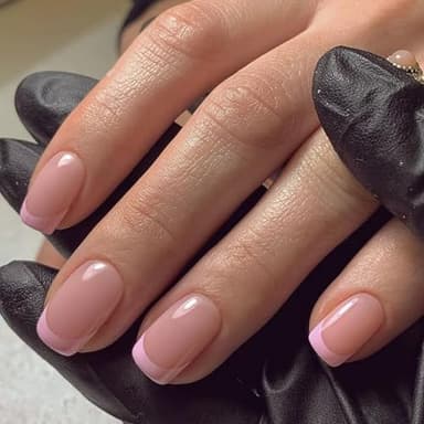 Modelones Pink French Tip Press On Nails, Spring Summer Short Square Fake Nails, Reusable Nail Kit with Nail Glue Adhesive Tabs Mini Nail File, Nails Press Ons 32Pcs 16 Sizes - Image 1