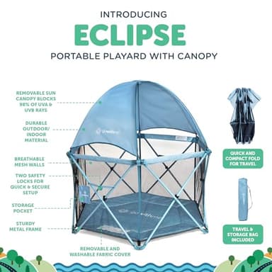 Baby Delight Go with Me Eclipse Deluxe Portable Playard | Playpen | Sun Canopy | Indoor and Outdoor | Ultra Padded Nylon Floor | Blue Wave - Image 3