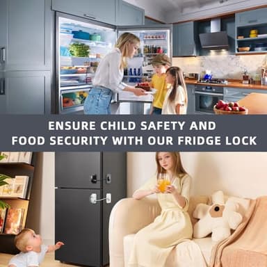 RORMGO Refrigerator Lock 2 Packs, Baby Proofing Fridge Locks with Silicone Wire Protection & Key - Easy Install Surface-Friendly for Freezer & Refrigerator, Black & White - Image 2