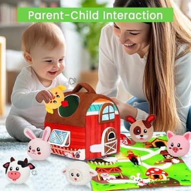 Baby Toys 6-12 Months - Soft Barn Toy with Stuffed Farm Animals, Rattle - Montessori Toys for Babies 6-12 Months Sensory Infant Toy for Toddlers 1-3 Year Old Boys Girls Baby Birthday Gifts - Image 7