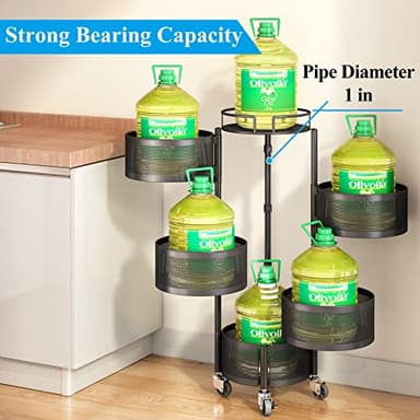 SAYZH Fruit Vegetable Basket for Kitchen, Rotating Storage Rack, 5 Tier Rolling Cart with top lid, Large Metal Wire Wheels, Black - Image 7