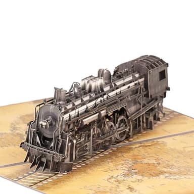 Steam Train 3D Pop Up Birthday Card for Men, Vintage Steam Train Design, Handmade Birthday Card, Ideal Gift for Father's Day, Birthday for Dad, Grandad, Husband, Men, Boyfriend, Adults; 6" x 8" - Image 1