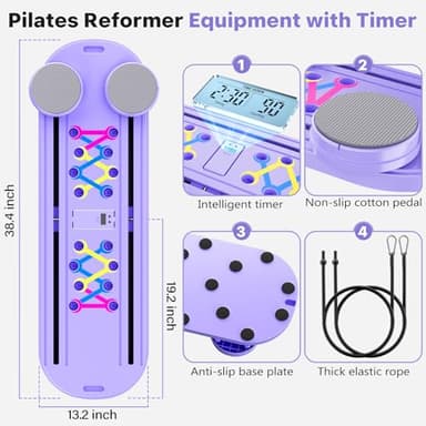 Pilates Board, Pilates Reformer Set, 7 in 1 Multifunctional Pilates Reformer Machine with Timer, Portable Foldable Pilates Board for Home Workout, Pilates Kit with Storage Bag, Purple - Image 8