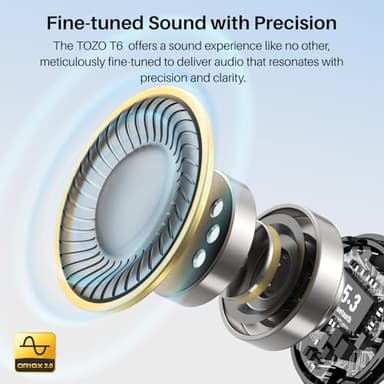 TOZO T6 Wireless Earbuds, Bluetooth 5.3 Ear Buds, Stereo Sound in Ear Headphones, 50 Hours Playtime, Wireless Charging Case, APP Customizable EQs, IPX8 Waterproof Earphones - Image 2