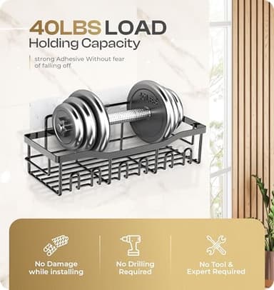 Luxury Style 5 Pack Stainless Steel Adhesive Shower Caddy Set - Rustproof Bathroom Organizer with Large Capacity Storage| No Drilling Shelves Shower Caddy Organizer | Bathroom Decor (Elegant Black - Image 5