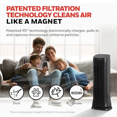 Honeywell Air Genius 5 Air Purifier for Large Rooms up to 1200 Ft², Permanent Washable Filters, Reduces Dust, Pollen, Pet Dander, Odors, Smoke, Black, HFD320 - Image 4
