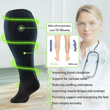 LEVSOX Plus Size Compression Socks for Women&Men Wide Calf 15-20 mmHg Knee High Extra Large Calf Support Socks for Nurse, Medical, Travel, Black, White, Wheat - Image 6