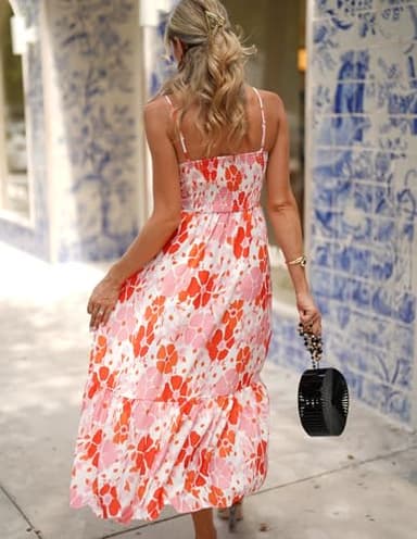 Women's Summer Casual Boho Dress Floral Print Ruffle Sleeveless High Waist Maxi Beach Dresses - Image 7