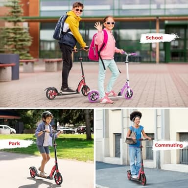 TONBUX Kick Scooter for Ages 6+, Dual Suspension Kids Scooter with Lightweight Aluminum Frame, Adjustable Handlebar Scooters for Kids, Teens and Adults (Black+Red) - Image 6