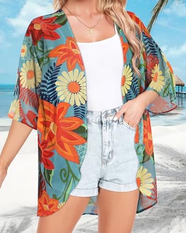 Womens Tops Resort Wear for Women Kaftan Kimono Cardigans Summer Resort Cruise Shirts (Colorful Gardens,L) - Image 4
