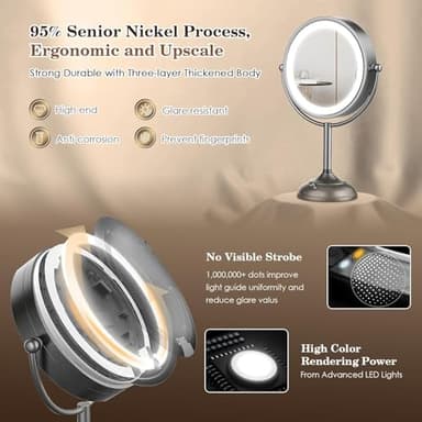 VESAUR Professional 8.5" Lighted Makeup Mirror, 1X/10X Double Sided HD Undistorted Magnifying Mirror with 3 Color 90 Dimmable LED lights, 360° Rotation Vanity Mirror, Unique Black Nickel with Gift Box - Image 5