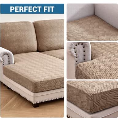 Deep Dream Sectional Couch Covers 8 Pieces, Stretch Couch Cushion Covers, L Shaped Washable Sofa Covers for Left/Right Sectional Sofa (4 Backrest Cover + 3 Seater + 1 Chaise, Brown) - Image 5
