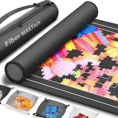 Join&Joy Jigsaw Puzzle Mat Roll Up, Rubber Saver Pad 46" x 26 ", with 4 Sorting Trays & Travel Storage Bag, Portable Rollup Puzzles Keeper, Up to 1500 Pieces - Image 1
