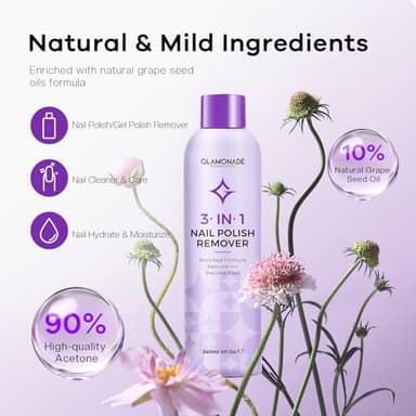 Glamonade Acetone Nail Polish Remover: Professional Soak off Gel Nail Polish Remover Enriched with Natural Grape Seed Oil 8 Fl Oz for Gel Acrylic Nail Glue Dip Powder for Home Salon - Image 2