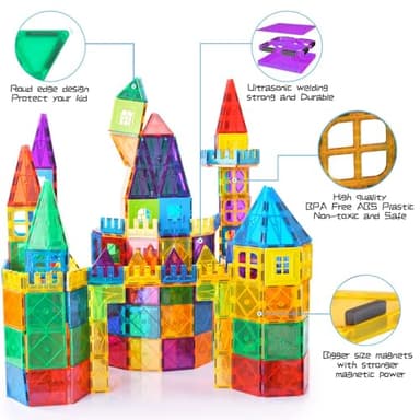 AFUNX Magnetic Tiles,102PCS Magnetic Building Blocks 3D Clear Construction Playboards, Inspiration, Creativity Beyond Imagination, Educational Magnet Toy Set for Kids with 2 Cars - Image 2