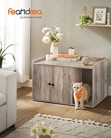 Feandrea Litter Box Enclosure, Cat Litter Box Furniture Hidden, with Front Entry, Modern Cat House for Indoor Cat, Kitty, Side End Table, 32.4 x 20.9 x 19.7 Inches, Greige UPCL001G01 - Image 2
