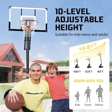 Aimking Basketball Hoop Outdoor System with 44 Inch Backboard, 4.8FT-10FT Height Adjustable Basketball Goal System for Youth/Teens/Adults Indoor Outdoor Pool - Image 8