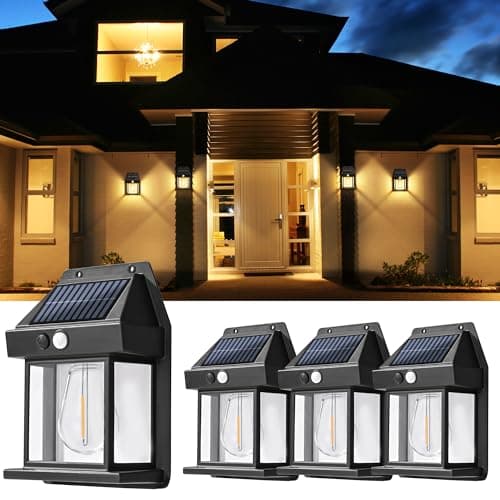 GIGALUMI Solar Wall Lights Outdoor, Dusk to Dawn Motion Sensor Light Waterproof, 4 Pack Motion Sensor Solar Porch Lights with 3 Modes, for Patio, Garage, Shed - Image 1