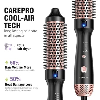 Thermal Brush for Less Damage, Zavarea 1.5 Inch Heated Round Brush for Blowout Look, Heated Styler with Built-in Cooling Air Circulation & Negative Ions & Ceramic, Easy to Use, Dual Voltage, Black - Image 2