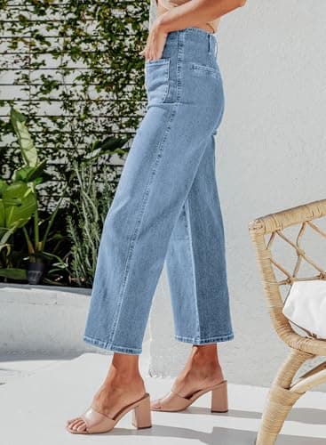 Sidefeel Women's Jeans High Waisted Wide Leg Stretchy Zimbaplatinum Straight Leg Jeans Buttoned Loose Denim Pants with Pocket Blue Size 16 - Image 3