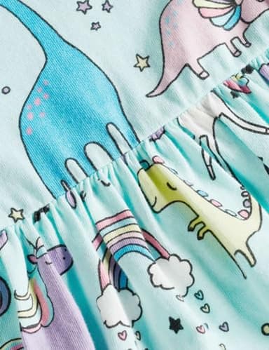Toddler Girl's Dinosaur Summer Dresses Clothes,Short Sleeve Casual Outfits 5t Blue - Image 5