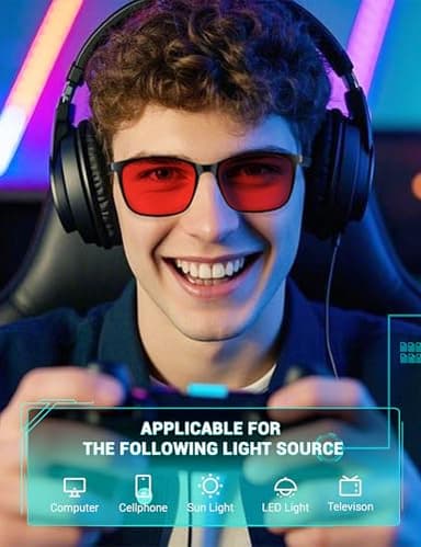 TIJN Sleep Glasses for 99.9% Blue Green Light Blocking Dual AR Coatings Red Lens for Computer Gaming Reduce Eyestrain, TR90, Black - Image 2