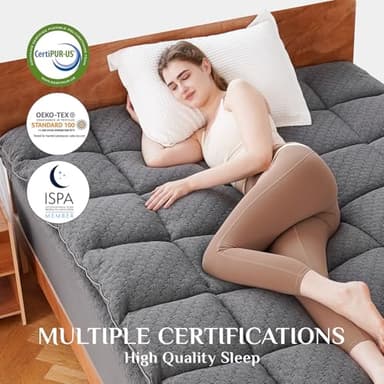 Dual Layer 3 Inch Memory Foam Mattress Topper Queen Size, 2 Inch Cooling Gel Memory Foam Plus 1 Inch PillowTop Mattress Pad Cover, with 8-21 Inch Deep Pocket, Grey - Image 6