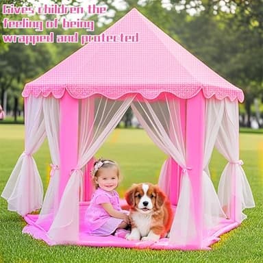 Juliful Unic Princess Play Tent for Girls with 20-ft Star Light String – Large Pink Castle Playhouse Toy for Kids, Indoor & Outdoor, Perfect Birthday for Children, 55"×53" (D×H) - Image 3