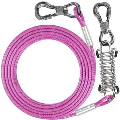 Tresbro 50 FT Dog Tie Out Cable with Spring, Shock Absorbing Tether Chains for Outside Aavilable in 10/15/20/25/30/40/50/70/100/120 FT, Heavy Duty Leads for Yard for Medium & Large Dogs Up to 500 LBS - Image 1