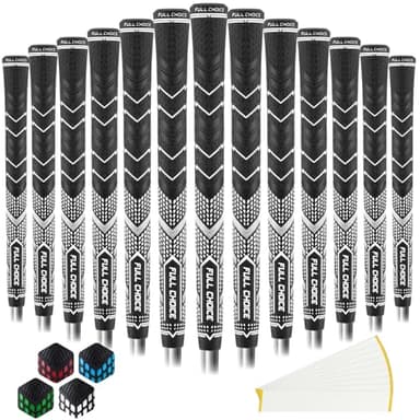 Full Choice Rubber Golf Grips 13 Pack, High Traction and Feedback, Non-Slip, Advanced Texture Control, 13 Grips Set, white, Mid Size, RG01 Golf Club Grips - Image 1