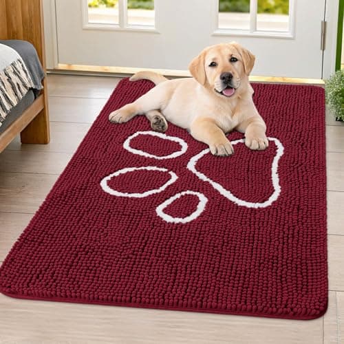 Smiry Dog Door Mat for Muddy Paws, Absorbent Dirt Trapper Non Slip Quick Dry Washable Chenille Mat for Mud Dogs, Entry Rug for Indoor and Outdoor (40x32 Inches, Burgundy) - Image 1