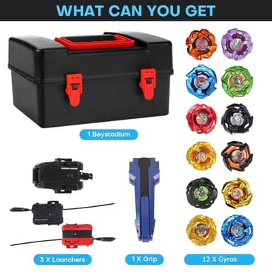 X Battling Set, 12 Spinning Tops, 3 Launchers and 1 Grip with Storage Box, Kids Toys Birthday Gift Ideal for 6+ Years Old Boys - Image 2