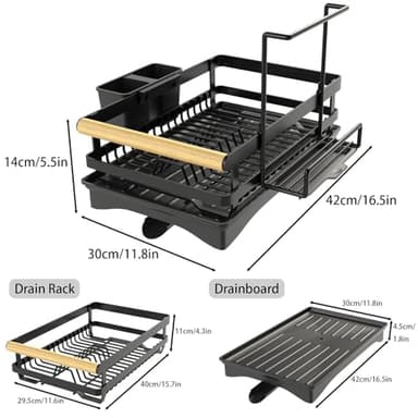 Yawinhe Dish Racks for Kitchen Counter, Space-Saving Drainers with Removable Utensil Holder, Drainboard and Spout, for Knives, Spoons, and Forks, Black - Image 6