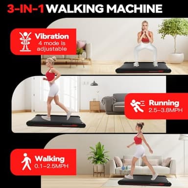 Walking Pad Treadmill with APP, 3 in 1 Under Desk Treadmills, 2.5HP Low Noise Walking Vibration Pad with Remote Control,Portable Treadmill for Home Office, Red - Image 3
