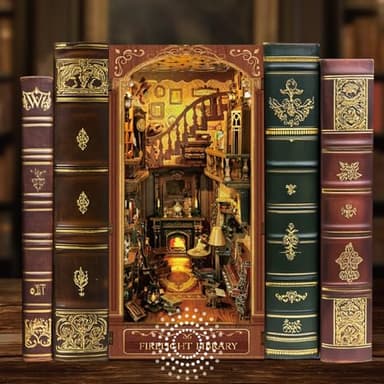 Firelight Library Book Nook, DIY Miniature House Puzzle for Magical Home Decor, 3D Bookshelf Decor for Adults, Teens, and Beginners - Image 2