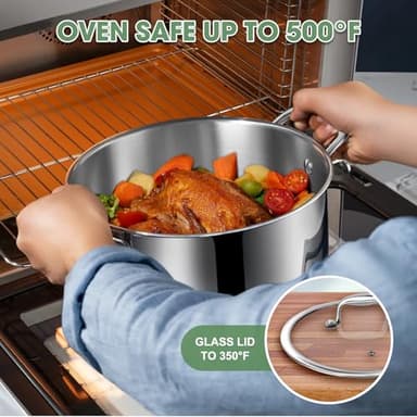 3 Ply Stainless Steel 11-Piece Cookware Set with Lids, Pots and Pans Kitchen Set, Non-Toxic, Induction, Oven, Dishwasher Safe, Professional Chef Quality - Image 8