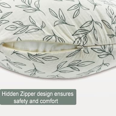 Nursing Pillow Cover - 2-Pack Muslin Cotton Removable Covers for Breastfeeding Pillows, Ultra-Soft Baby Feeding Pillowcase for Boy & Girl, Fits 22.5"x18" Pillows (Green Leaf & Sage Green) - Image 6